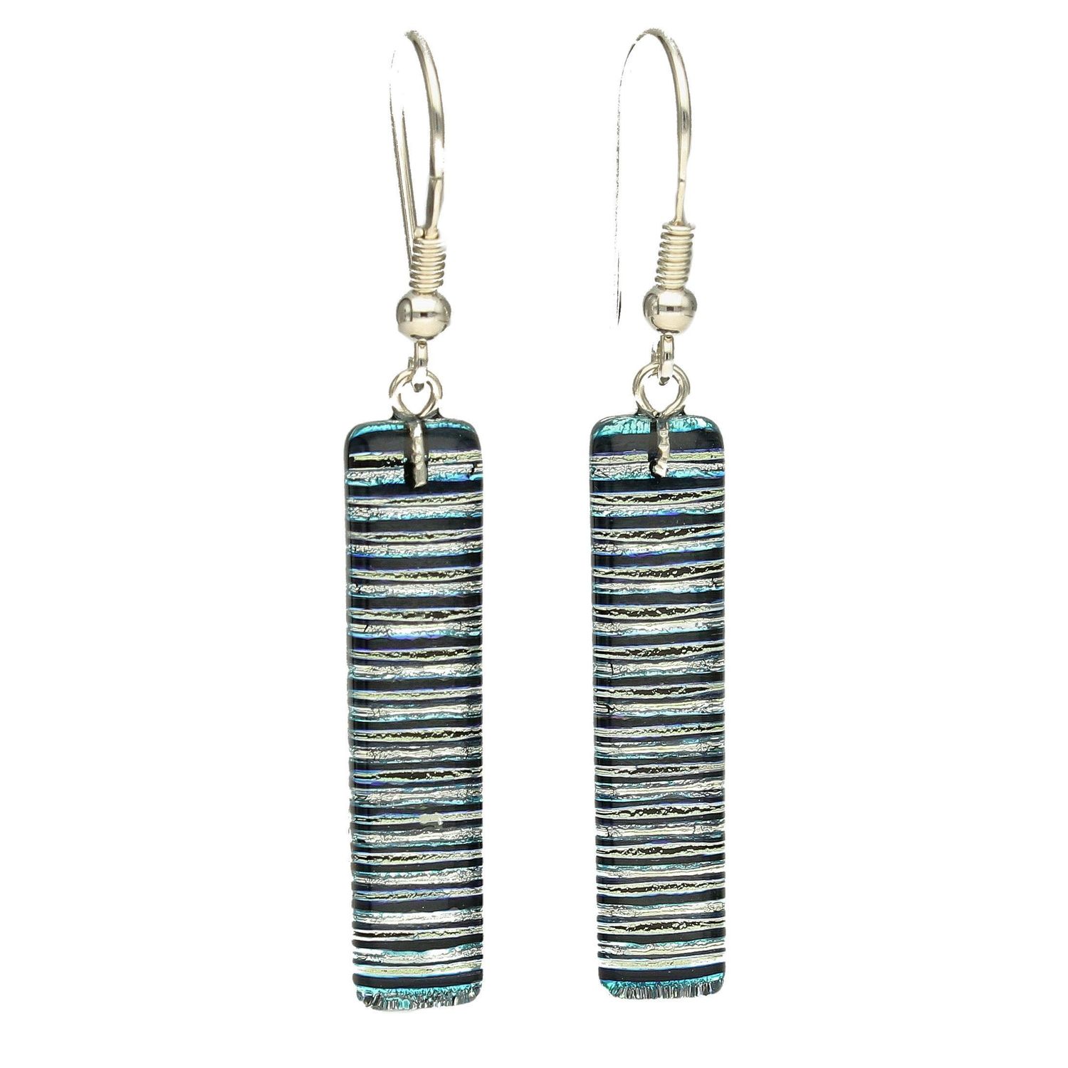 Srebrne kolczyki szkło weneckie 'Niebiesko srebrne paski' Murano 53.jpg